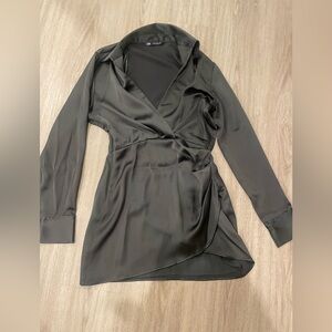 Zara Satin Shirt Dress- olive green